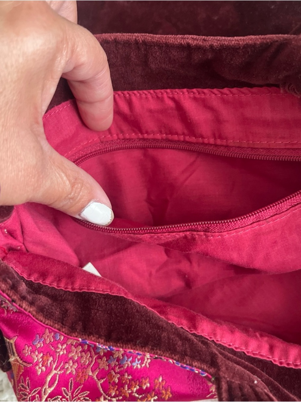 Old Navy Boho Bag Tote Pink Y2k Cotton Polyester Velvet Sateen Chinese Floral - Picture 4 of 16
